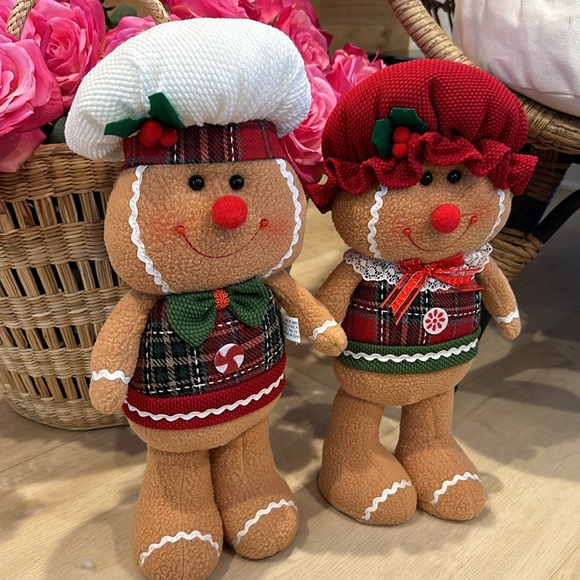 Christmas Holiday Plaid Gingerbread man girl boy doll greeter standing - Picture 8 of 16